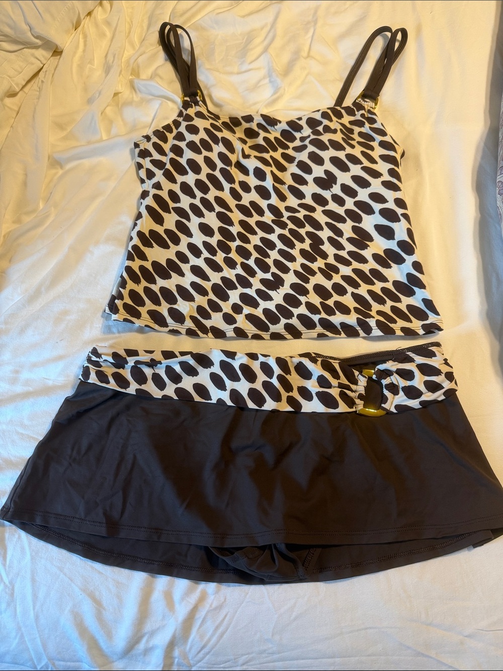 La Blanca Black and White Polka Dot Tankini with Black Swim Skirt